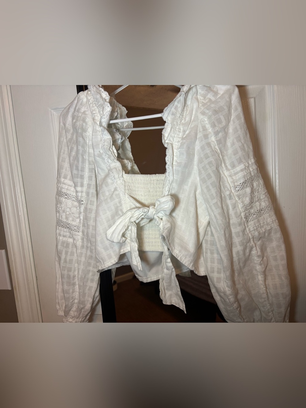 White Smocked Crop Top set-Women